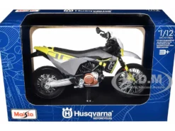 2023 Husqvarna 701 Supermoto Motorcycle Matt Black and Gray with Yellow and White Accents with Display Base 1/12 Diecast Model by Maisto