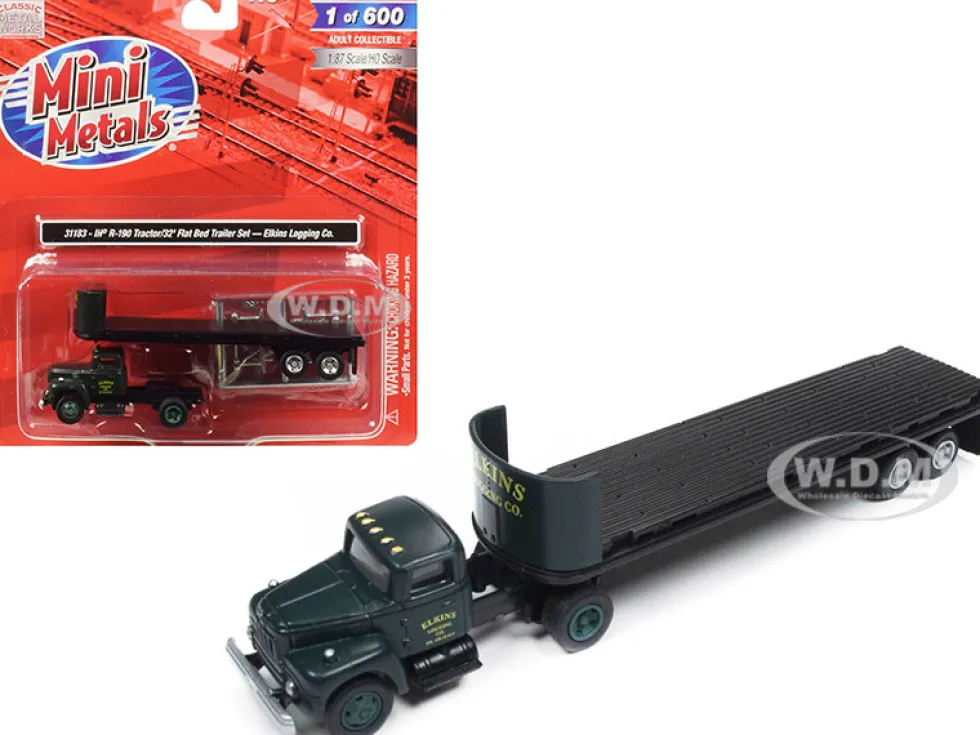 IH R-190 Tractor Truck 32' Flatbed Trailer Elkins Logging Co 1/87 HO Scale Model Classic Metal Works 31183