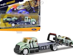 International DuraStar Flatbed Truck #17 and 1988 Ford Mustang LX #17 Light Green Metallic with Stripes and Graphics Elite Transport Series 1/64 Diecast Models Maisto 15055-22B