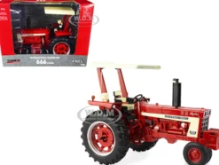 International Harvester 666 Hydro Tractor Fender Radio ROPS Red Cream Case IH Agriculture Series 1/16 Diecast Model ERTL TOMY 44219