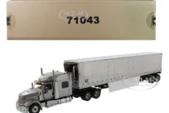 International LoneStar Sleeper Cab Silver with 53' Reefer Refrigerated Chrome Plated Van Trailer Transport Series 1/50 Diecast Model Diecast Masters 71043