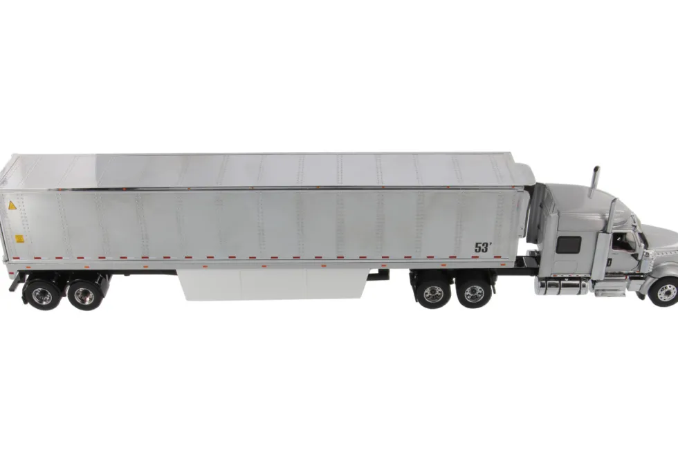 International LoneStar Sleeper Cab Silver with 53' Reefer Refrigerated Chrome Plated Van Trailer Transport Series 1/50 Diecast Model Diecast Masters 71043