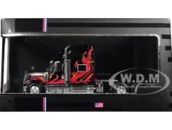 2010 International Lonestar Truck Tractor Black with Flame Graphics 1/64 Diecast Model by IXO Models