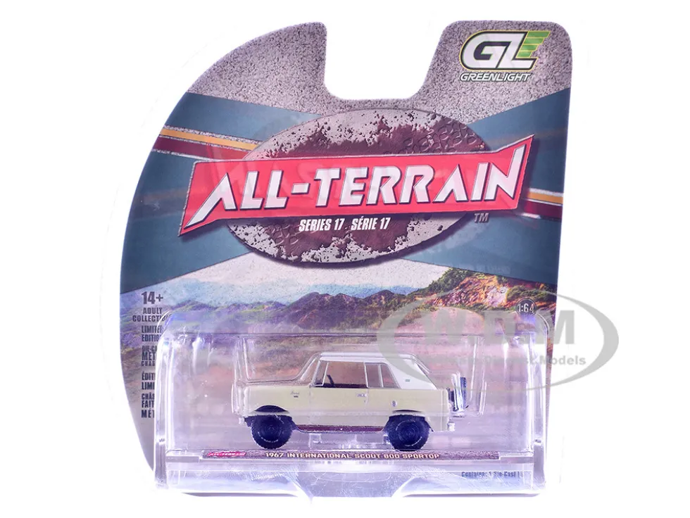 1967 International Scout 800 Sportop Cream with Brown Stripes and White Top "All Terrain" Series 17 1/64 Diecast Model Car by Greenlight