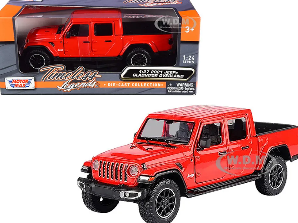 2021 Jeep Gladiator Overland Closed Top Pickup Truck Red 1/24 1/27 Diecast Model Car Motormax 79365