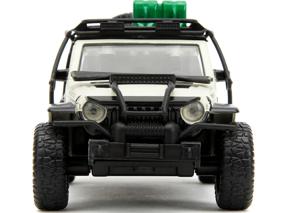 Jeep Gladiator Pickup Truck with Equipment Shell Beige with Graphics Biosyn Genetics Jurassic World Dominion 2022 Movie Hollywood Rides Series 1/32 Diecast Model Car Jada 34465