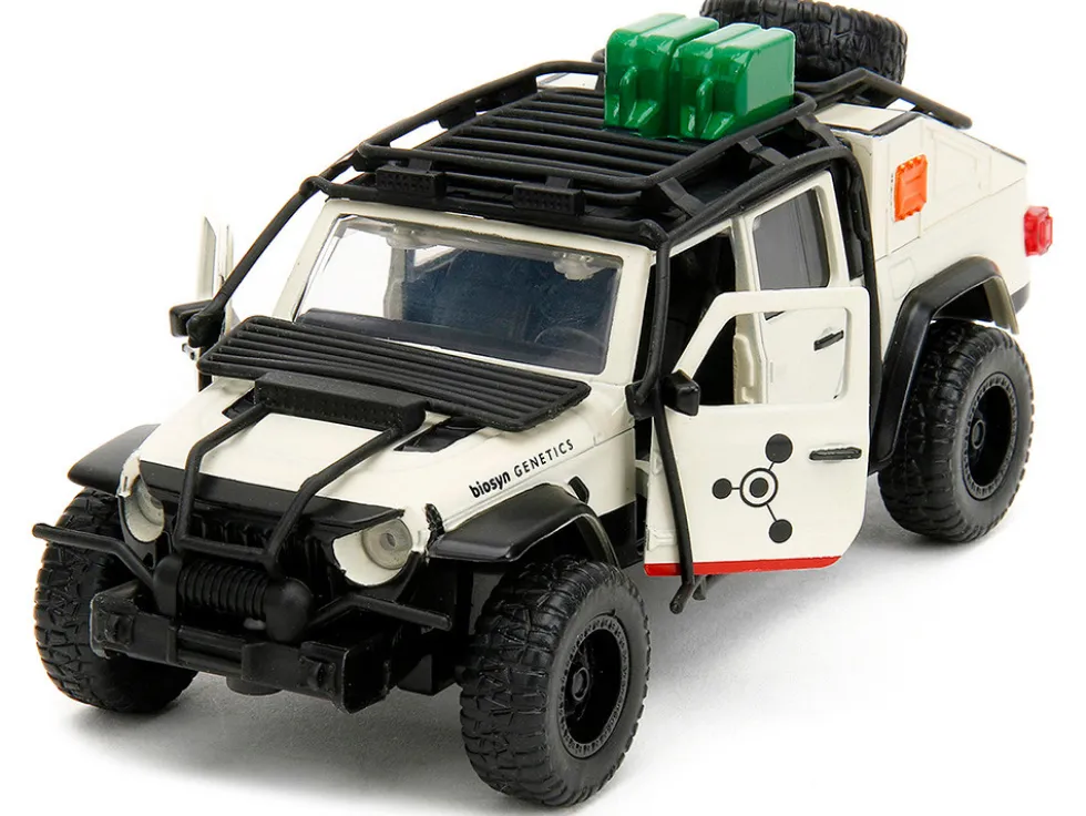 Jeep Gladiator Pickup Truck with Equipment Shell Beige with Graphics Biosyn Genetics Jurassic World Dominion 2022 Movie Hollywood Rides Series 1/32 Diecast Model Car Jada 34465