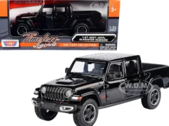 2021 Jeep Gladiator Rubicon Closed Top Pickup Truck Black 1/24 1/27 Diecast Model Car Motormax 79368