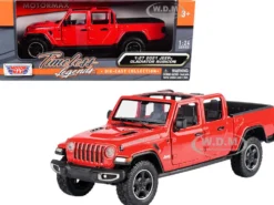 2021 Jeep Gladiator Rubicon Open Top Pickup Truck Red 1/24 1/27 Diecast Model Car Motormax 79370