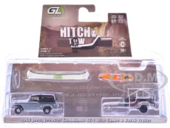 1968 Jeep Jeepster Commando SC-1 Gray with Black Stripes and Top with Canoe Trailer, Canoe Rack, Canoe and Kayak "Hitch & Tow" Series 32 1/64 Diecast Model Cars by Greenlight