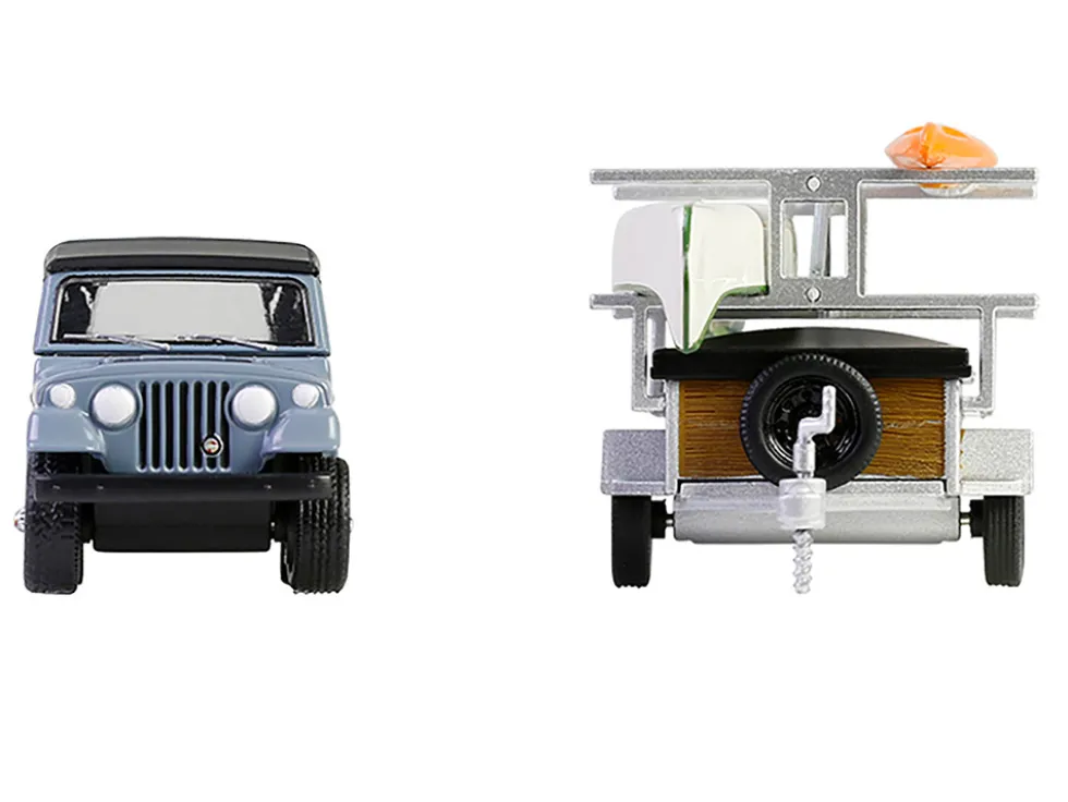 1968 Jeep Jeepster Commando SC-1 Gray with Black Stripes and Top with Canoe Trailer, Canoe Rack, Canoe and Kayak "Hitch & Tow" Series 32 1/64 Diecast Model Cars by Greenlight