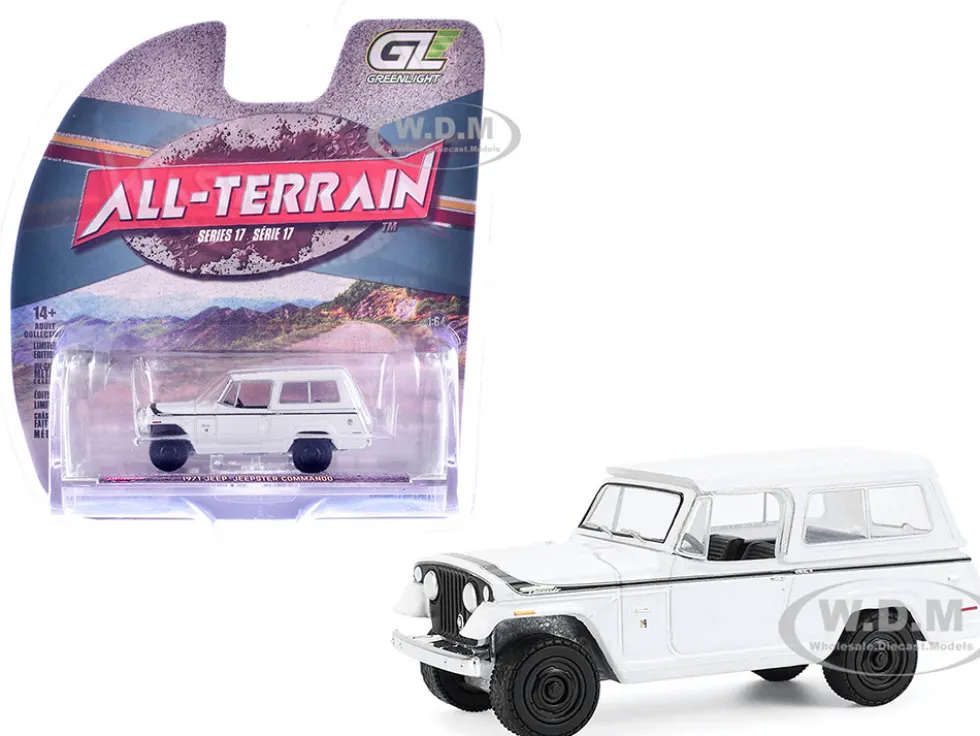 1971 Jeep Jeepster Commando White with Black Stripes "All Terrain" Series 17 1/64 Diecast Model Car by Greenlight