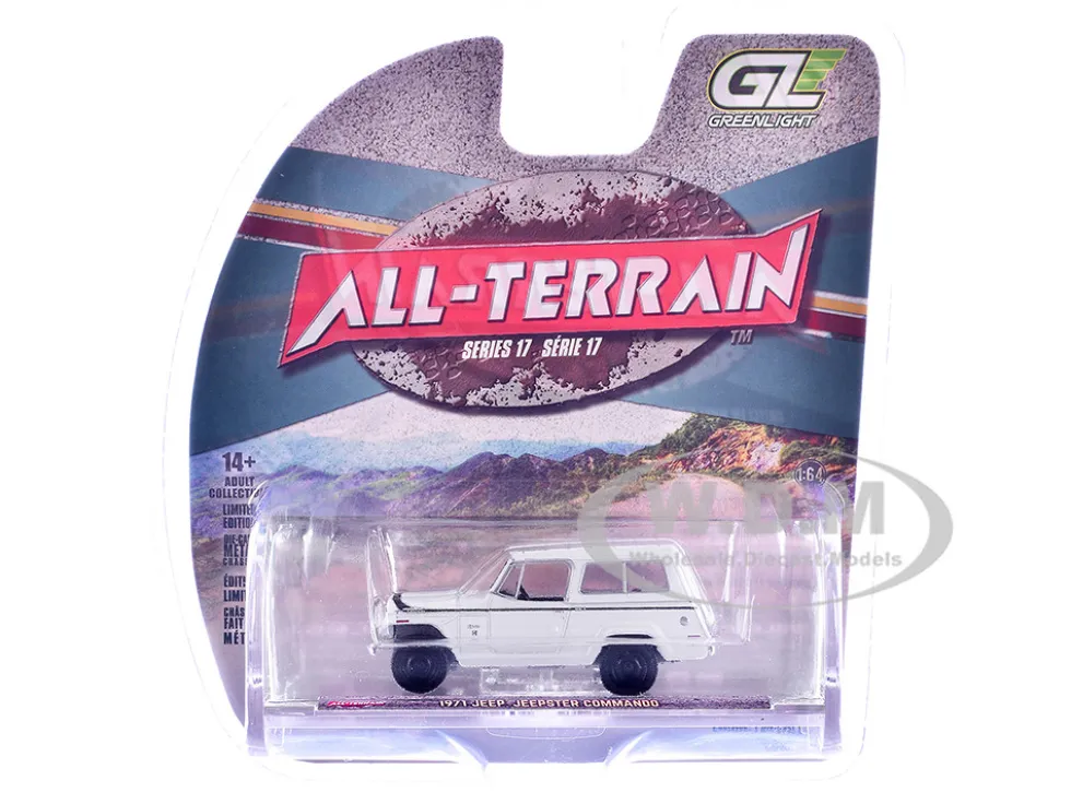 1971 Jeep Jeepster Commando White with Black Stripes "All Terrain" Series 17 1/64 Diecast Model Car by Greenlight