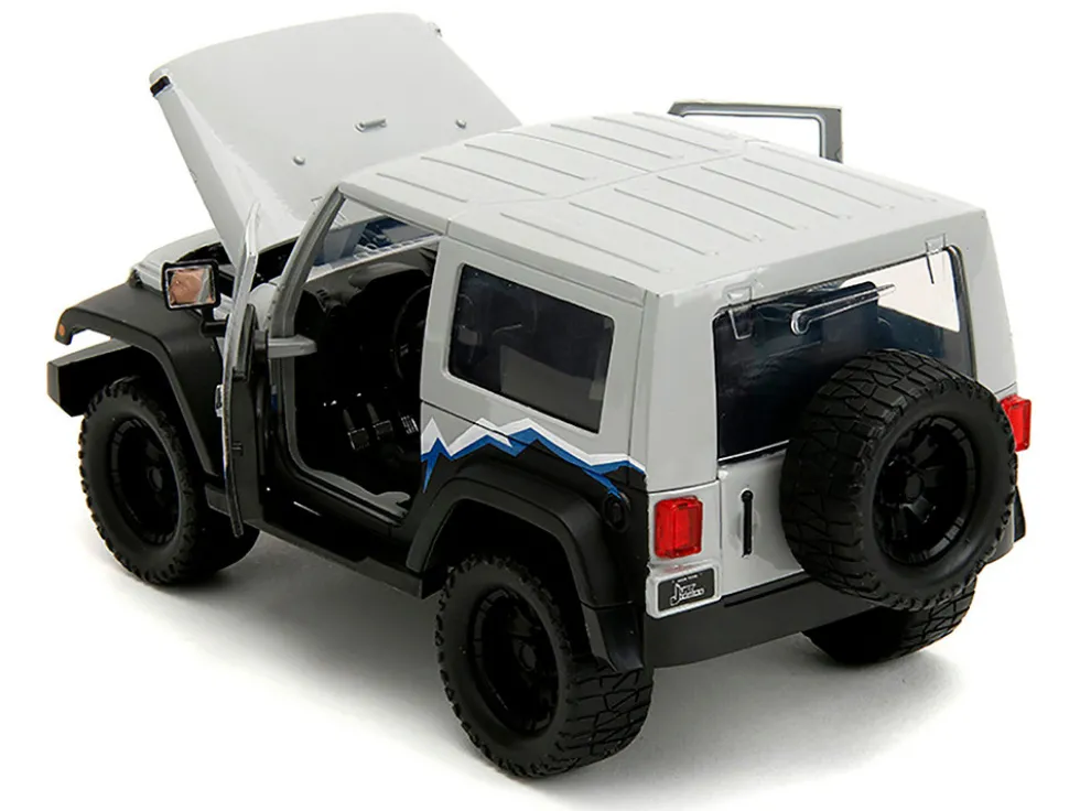 2007 Jeep Wrangler Gray and Black with Blue and White Stripes with Extra Wheels Just Trucks Series 1/24 Diecast Model Car Jada 34194