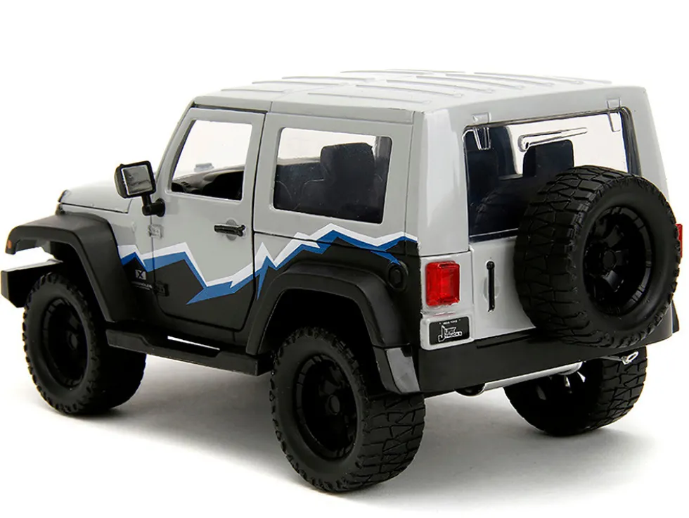 2007 Jeep Wrangler Gray and Black with Blue and White Stripes with Extra Wheels Just Trucks Series 1/24 Diecast Model Car Jada 34194