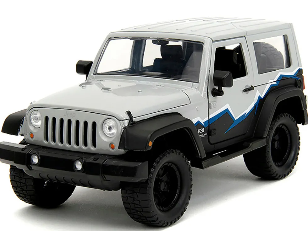 2007 Jeep Wrangler Gray and Black with Blue and White Stripes with Extra Wheels Just Trucks Series 1/24 Diecast Model Car Jada 34194