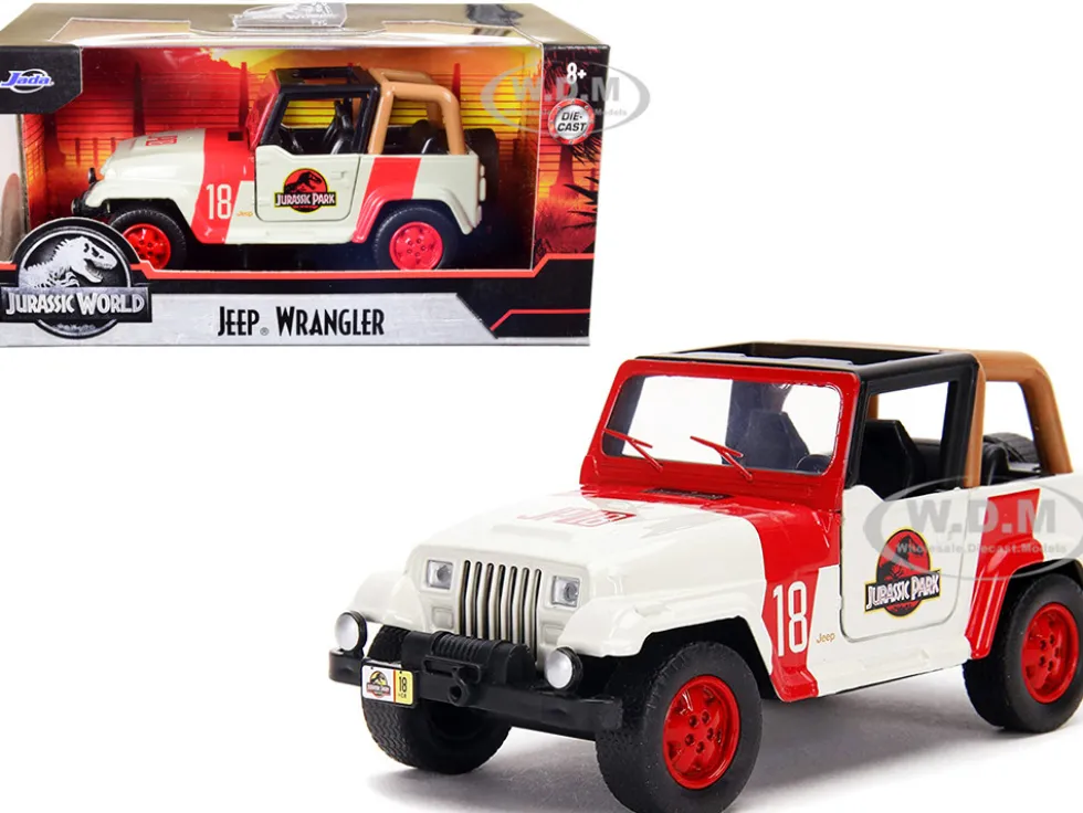 Jeep Wrangler #18 Jurassic Park Red Beige Jurassic World 1/32 Diecast Model Car Jada 32129