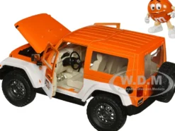 2017 Jeep Wrangler Orange Metallic White Orange M&M Diecast Figure M&M's Hollywood Rides Series 1/24 Diecast Model Car Jada 34401