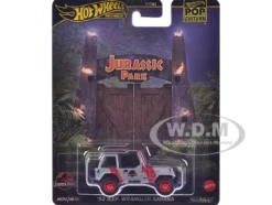 1992 Jeep Wrangler Sahara Gray with Red Stripes "Jurassic Park" (1993) Movie "Pop Culture" Series Diecast Model Car by Hot Wheels