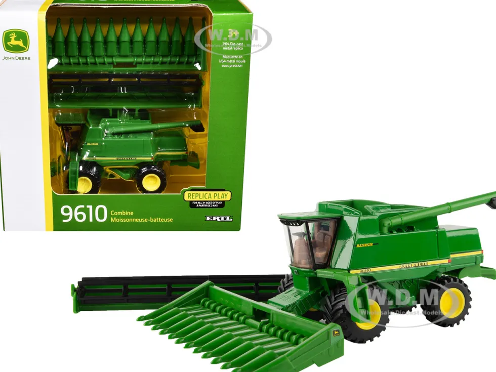 John Deere 9610 Combine with 12-Row Corn Head and Draper Grain Head Green "Replica Play" Series 1/64 Diecast Model by ERTL TOMY