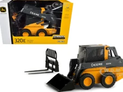 John Deere 320E Wheeled Skid Steer Fork Bucket Work Tools Prestige Collection 1/16 Diecast Model ERTL TOMY 45461