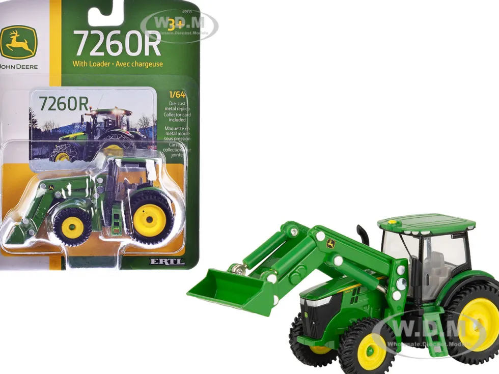 John Deere 7260R Tractor Green with Loader 1/64 Diecast Model by ERTL TOMY
