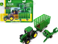 John Deere 6210R Tractor 338 Square Baler Bale Wagon 6 Bales 1/64 Diecast Models ERTL TOMY 45439