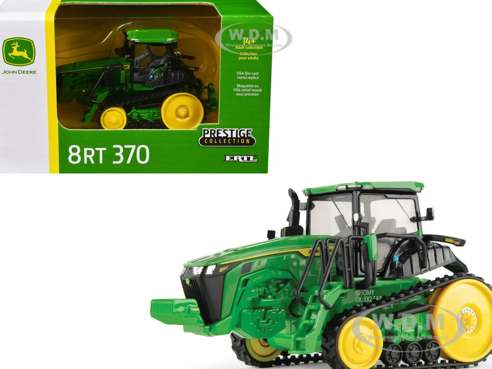John Deere 8RT 370 Tractor with Tracks Green with Yellow Stripes "Prestige Collection" Series 1/64 Diecast Model by ERTL TOMY