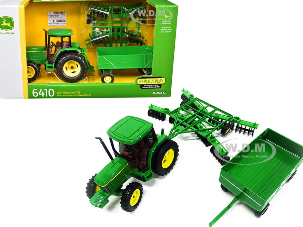John Deere 6410 Tractor Barge Wagon Disc Harrow Folding Wings 1/32 Diecast Models ERTL TOMY 15489