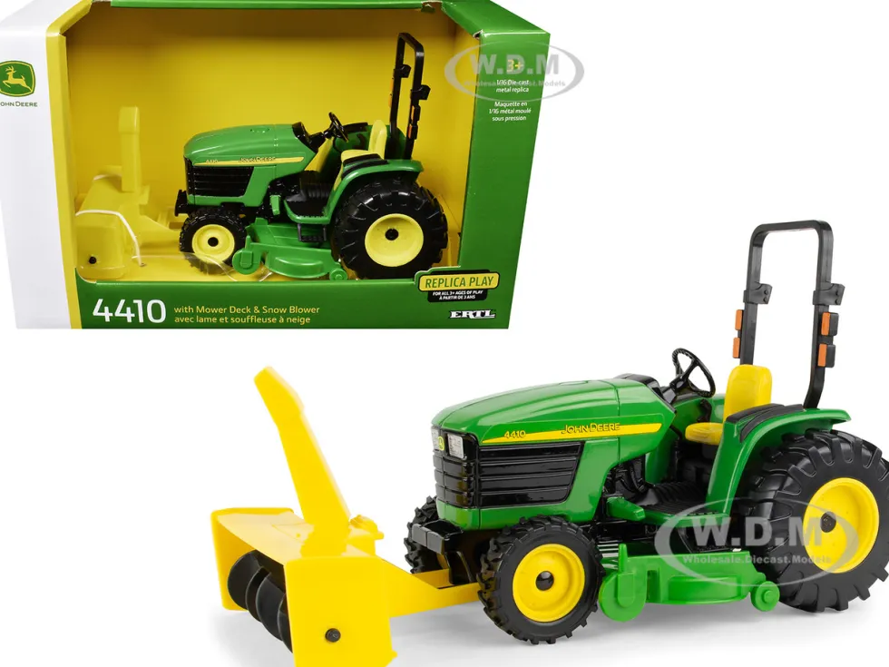 John Deere 4410 Tractor Green with Mower Deck and Snow Blower "Replica Play" Series 1/16 Diecast Model by ERTL TOMY