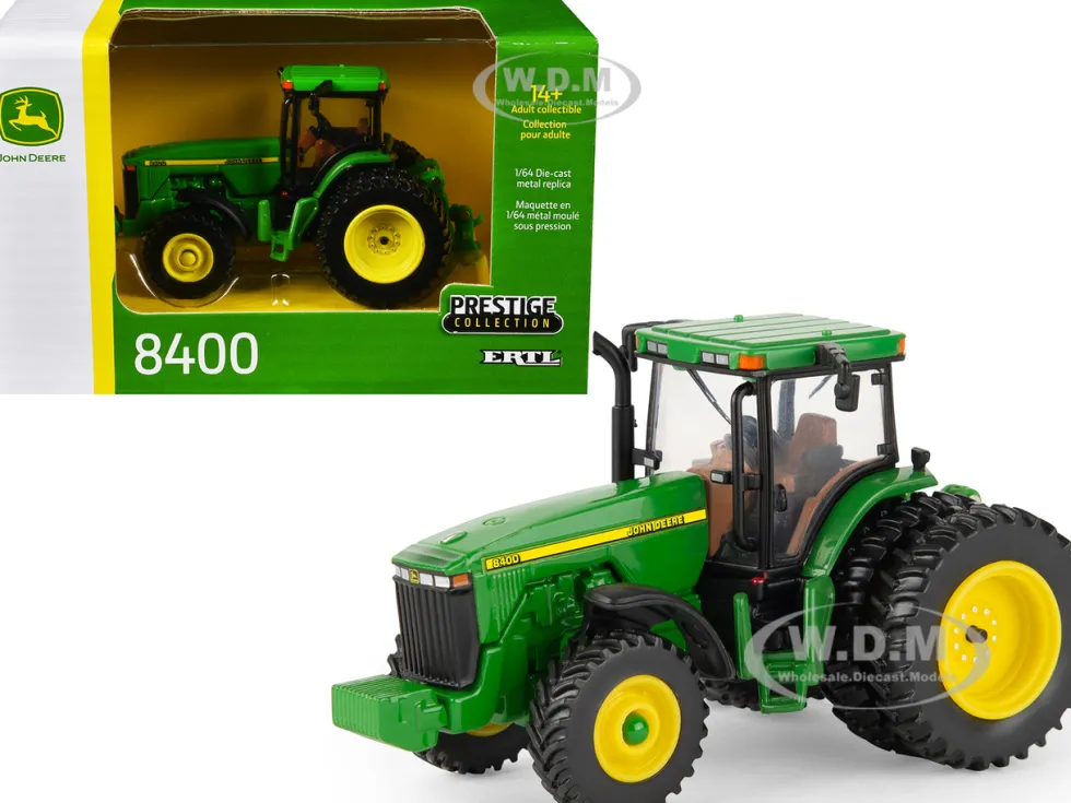 John Deere 8400 Tractor with Dual Wheels Green with Yellow Stripes "Prestige Collection" Series 1/64 Diecast Model by ERTL TOMY