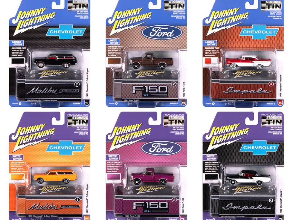 Johnny Lightning Collector's Tin 2025 Set of 6 Cars Release 2 Limited Edition 1/64 Diecast Model Cars by Johnny Lightning