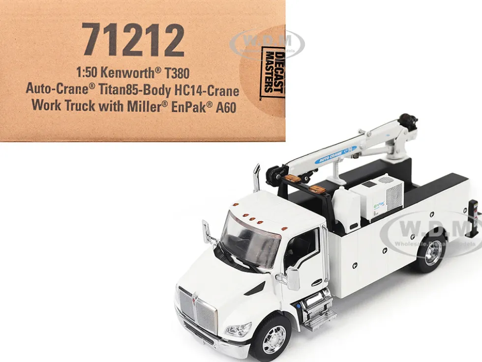 Kenworth T380 Auto-Crane Titan 85-Body HC14-Crane Work Truck with Miller EnPak White "Transport Series" 1/50 Diecast Model by Diecast Masters
