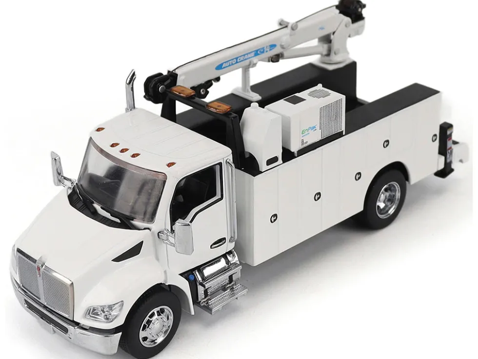 Kenworth T380 Auto-Crane Titan 85-Body HC14-Crane Work Truck with Miller EnPak White "Transport Series" 1/50 Diecast Model by Diecast Masters