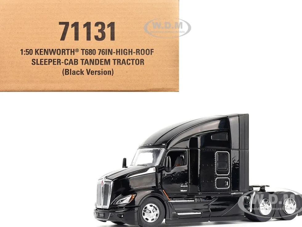 Kenworth T680 76" High Roof Sleeper Cab Truck Tractor Black "Transport Series" 1/50 Diecast Model by Diecast Masters