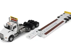 Kenworth T880 SBFA Tridem Truck with Trail King HDG Lowboy Trailer White