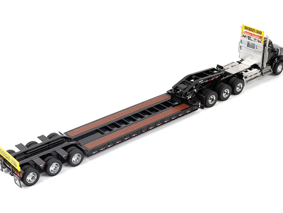 Kenworth T880 SBFA Tridem Truck with Trail King HDG Lowboy Trailer Black "Transport Series" 1/50 Diecast Model by Diecast Masters