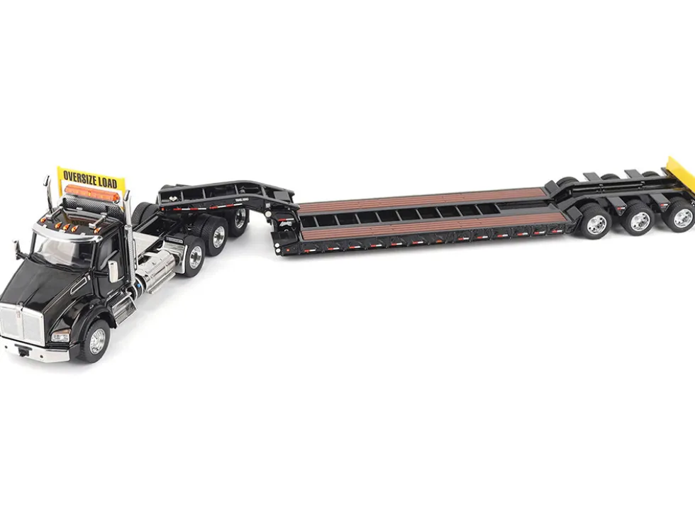 Kenworth T880 SBFA Tridem Truck with Trail King HDG Lowboy Trailer Black "Transport Series" 1/50 Diecast Model by Diecast Masters