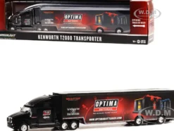 Kenworth T2000 Transporter Black OPTIMA Batteries The Ultimate Power Source Hobby Exclusive Series 1/64 Diecast Model Greenlight 30378