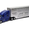 Kenworth T680 Truck Blue Metallic with Livestock Trailer Chrome "Long Haul Trucker" Series 1/32 Diecast Model by New Ray