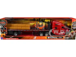 Kenworth T680 Truck Red and Flatbed Trailer with Forklift and Hay Load "Long Haul Trucker" Series 1/32 Diecast Model by New Ray