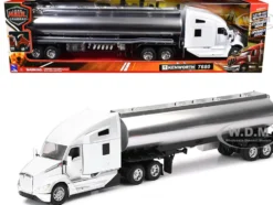 Kenworth T680 Truck White with Oil Tanker Trailer Chrome "Long Haul Trucker" Series 1/32 Diecast Model by New Ray