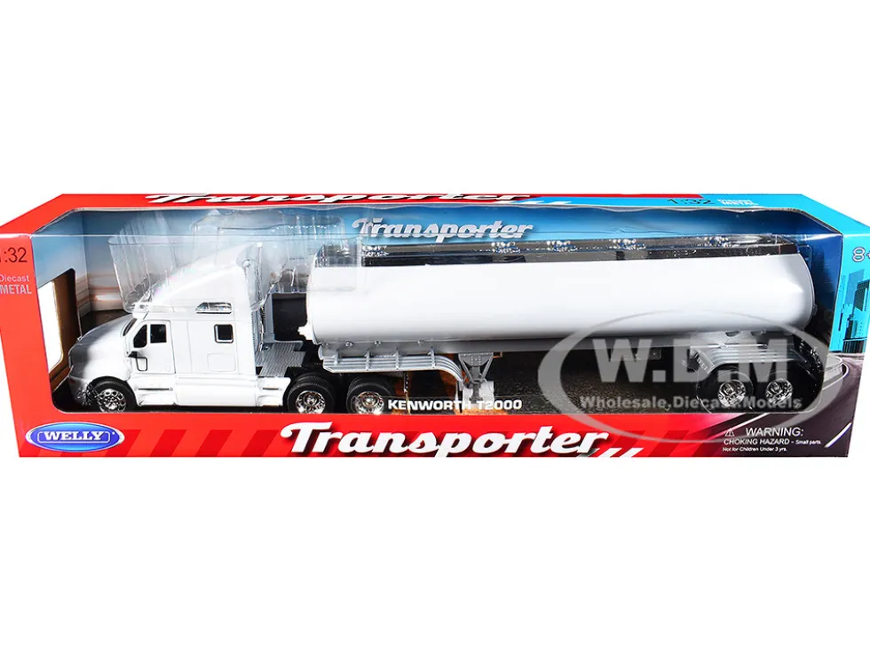 Kenworth T2000 Truck White with White Tanker Trailer "Transporter" Series 1/32 Diecast Model by Welly