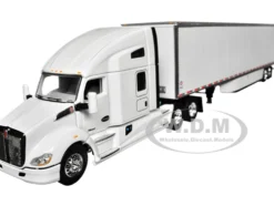 Kenworth T680 with 76 High Roof Sleeper and 53 Smooth Sided Dry Goods Trailer White 1/64 Diecast Model DCP/First Gear 60-1762