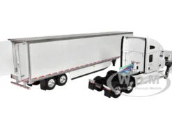 Kenworth T680 with 76 High Roof Sleeper and 53 Smooth Sided Dry Goods Trailer White 1/64 Diecast Model DCP/First Gear 60-1762
