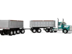 Kenworth W900A Day Cab with 22' Dual End Dump Trailers Turquoise with White Stripes 1/64 Diecast Model by DCP/First Gear
