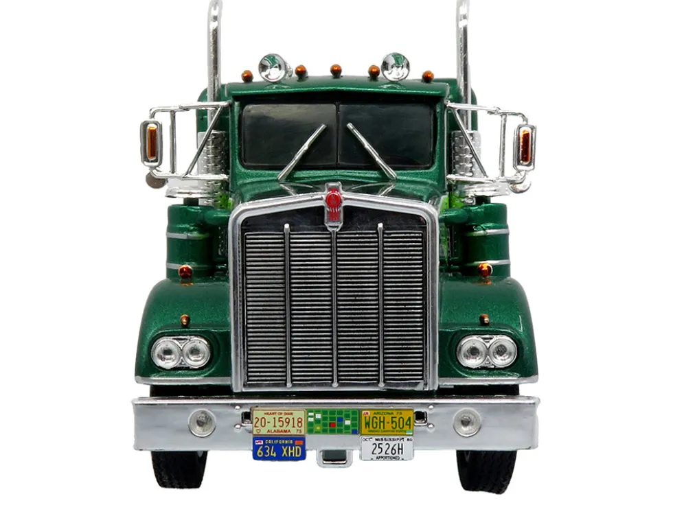 1976 Kenworth W900A Tractor with Dry Goods Trailer Green Metallic with Light Green Graphics "Vintage Heavy Haul Truck Collection" 1/43 Diecast Model by Iconic Replicas
