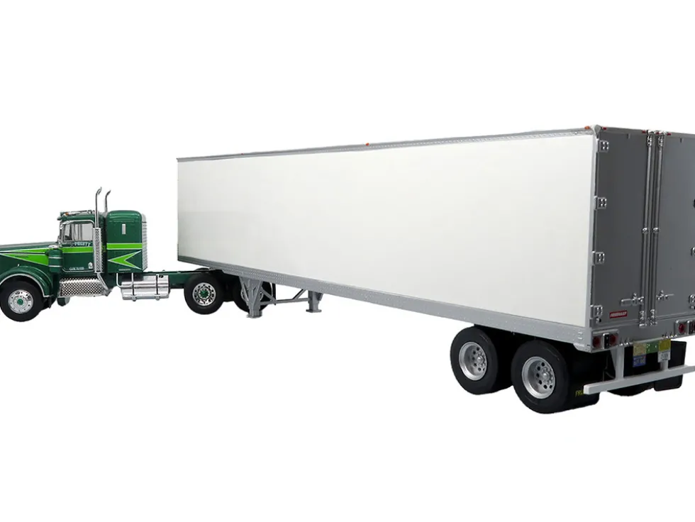 1976 Kenworth W900A Tractor with Dry Goods Trailer Green Metallic with Light Green Graphics "Vintage Heavy Haul Truck Collection" 1/43 Diecast Model by Iconic Replicas