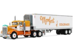 Kenworth W900A with 36" Sleeper and 40' Vintage Trailer with Reefer "Monfort of Colorado" Orange and White "Fallen Flag #50" 1/64 Diecast Model by DCP/First Gear