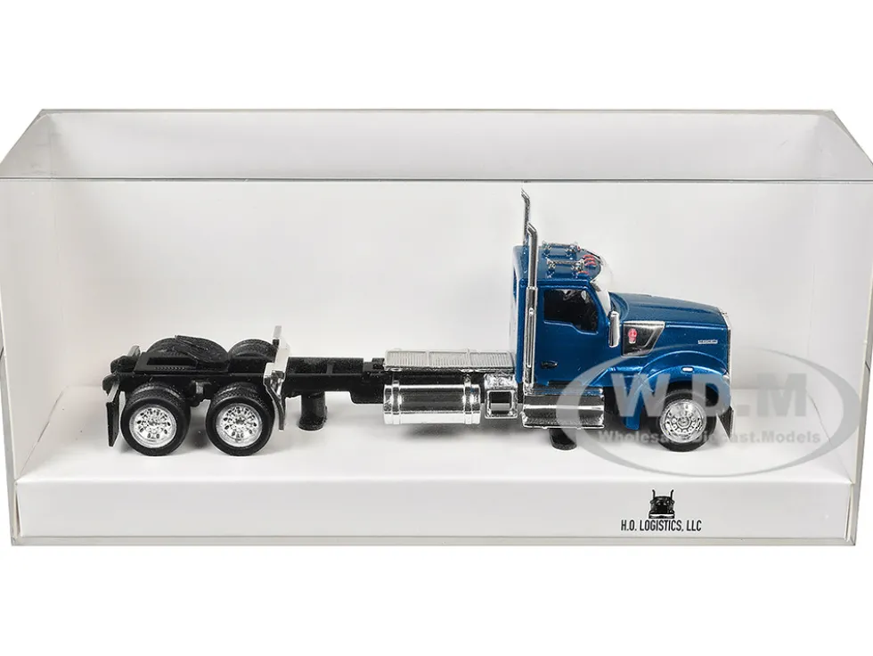 Kenworth W990 2-Axel Day Cab Blue Metallic 1/87 (HO) Plastic Model Car by HO Logistics